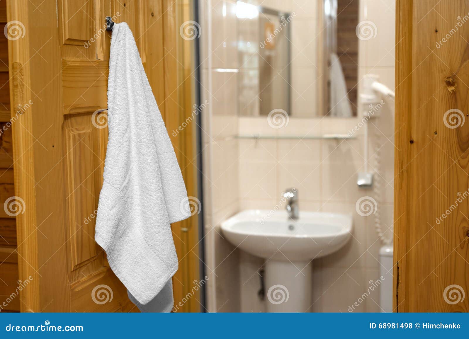 Towel Hanging on the Bathroom Door Stock Photo Image of hanging, bath