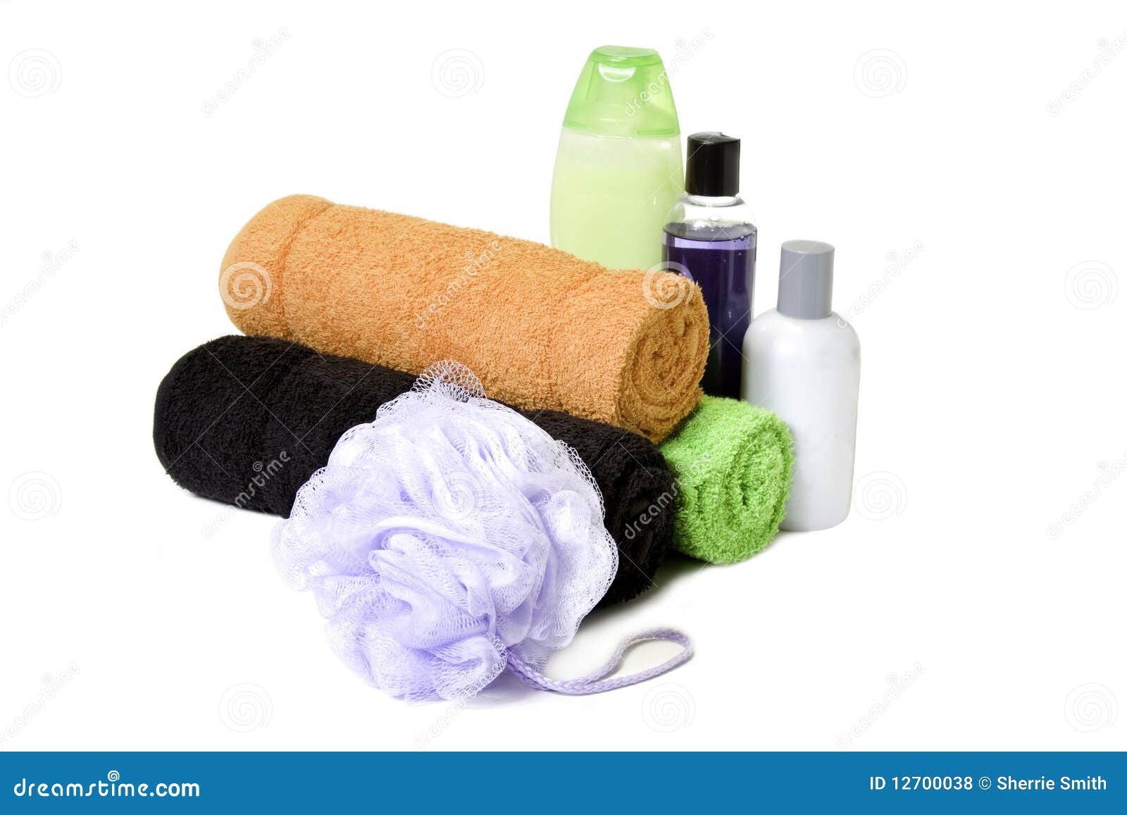 Towels and bath stuff stock photo. Image of laundry, moisturiser 12700038