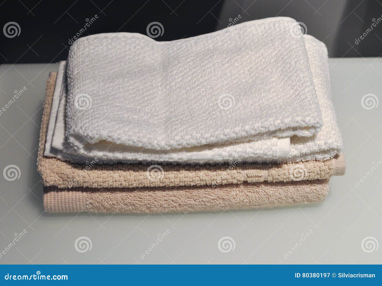 Towels in hotel room stock image. Image of bathroom, clean 80380197