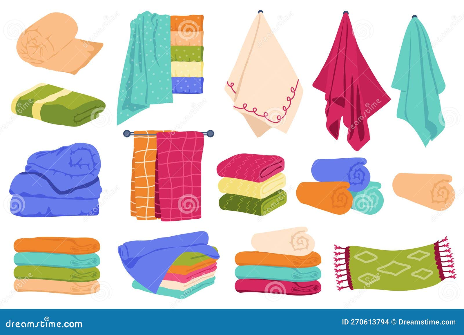 Towels Set Graphic Elements in Flat Design. Vector Illustration Stock