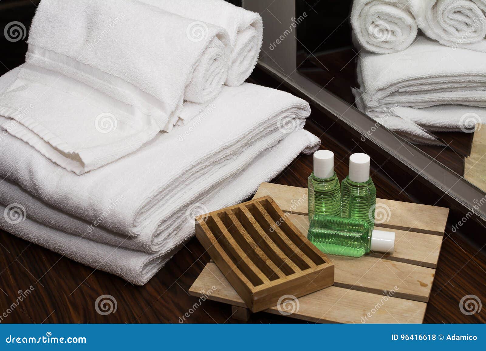 Towels and Soap Kits in the Hotel Bathroom Stock Photo Image of