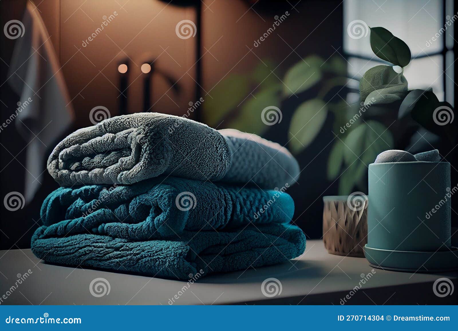 Towels on the Table Aesthetic Minimal Interior Design Stock