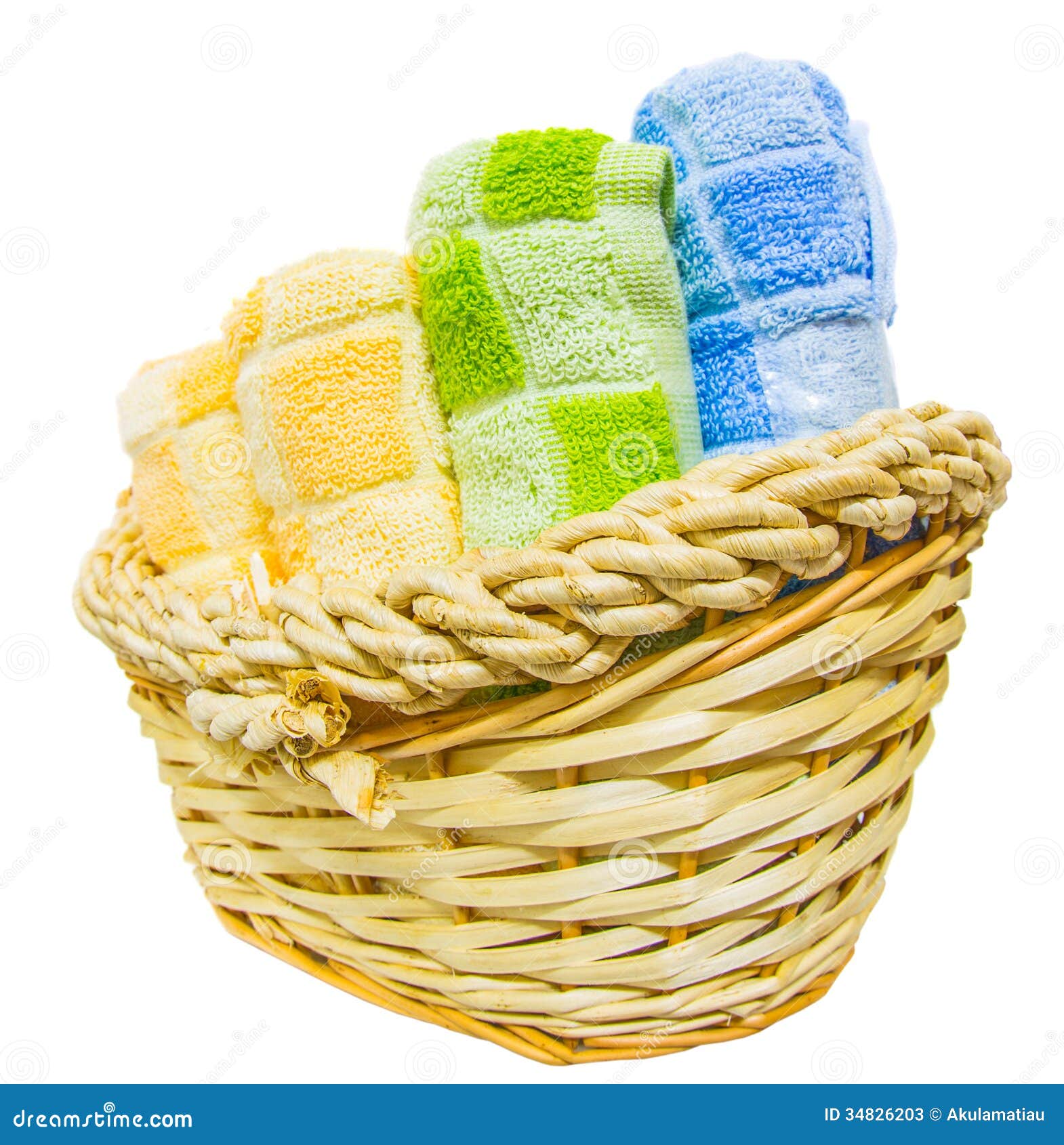 Towels in Wicker Basket VI stock image. Image of group 34826203