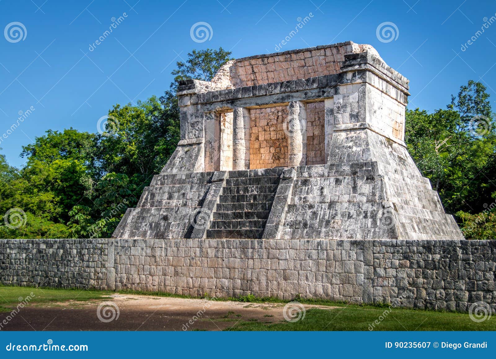 tower at ball game court juego de pelota at chichen itza - yucatan, mexico