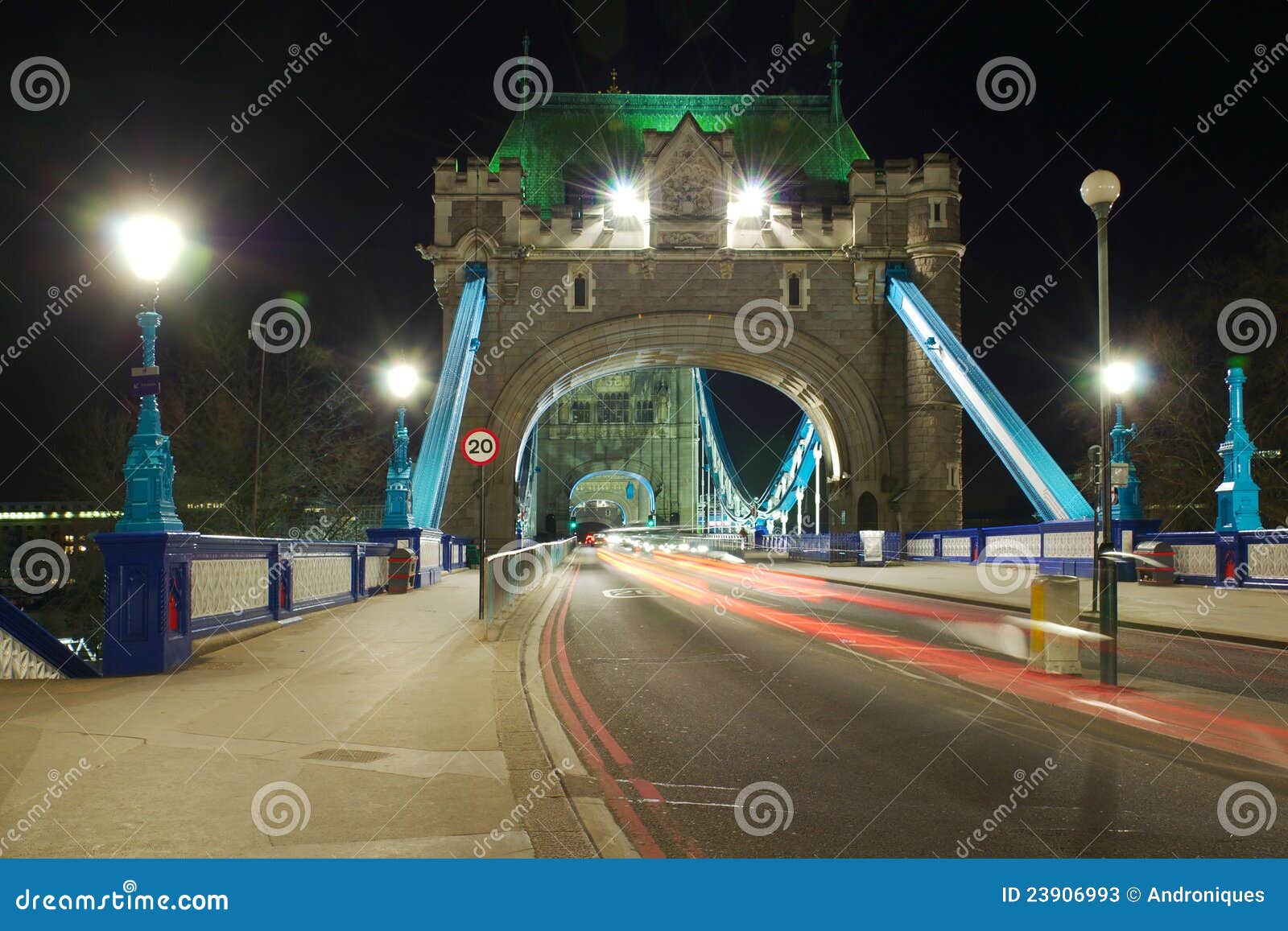 Tower Bridge Entrance Perspective at Night, London Stock Image Image