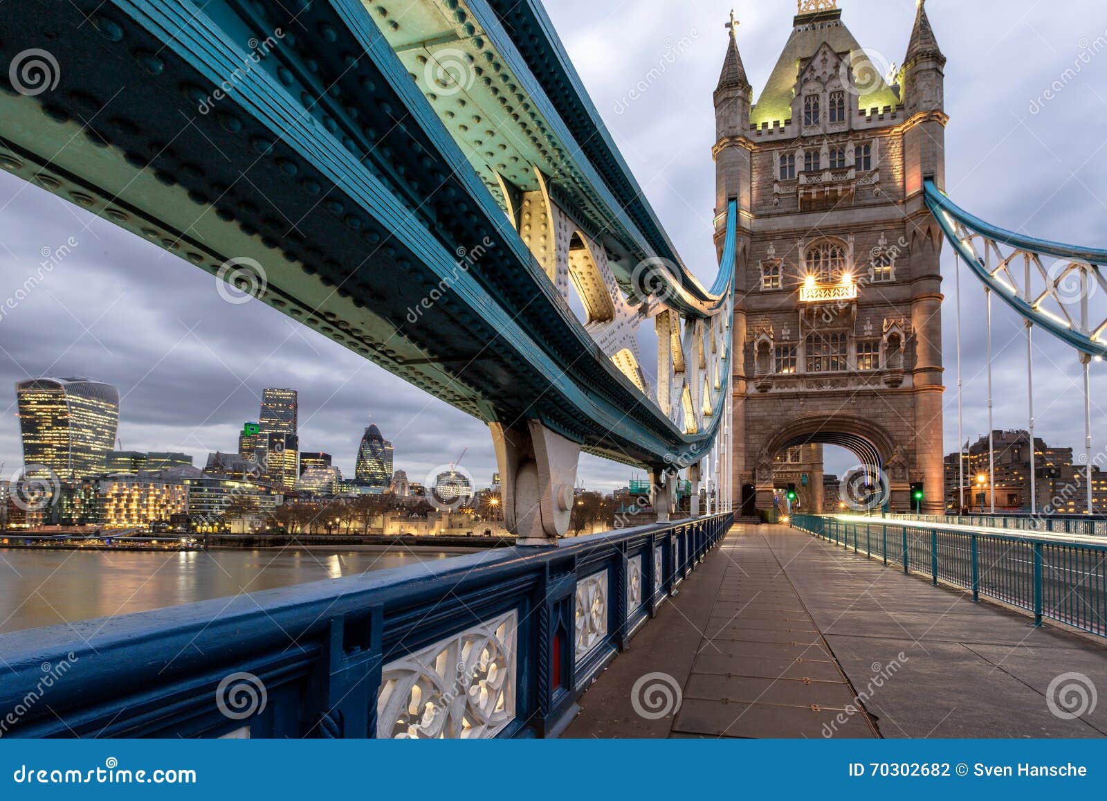Tower Bridge London With City Of London In The Background Stock