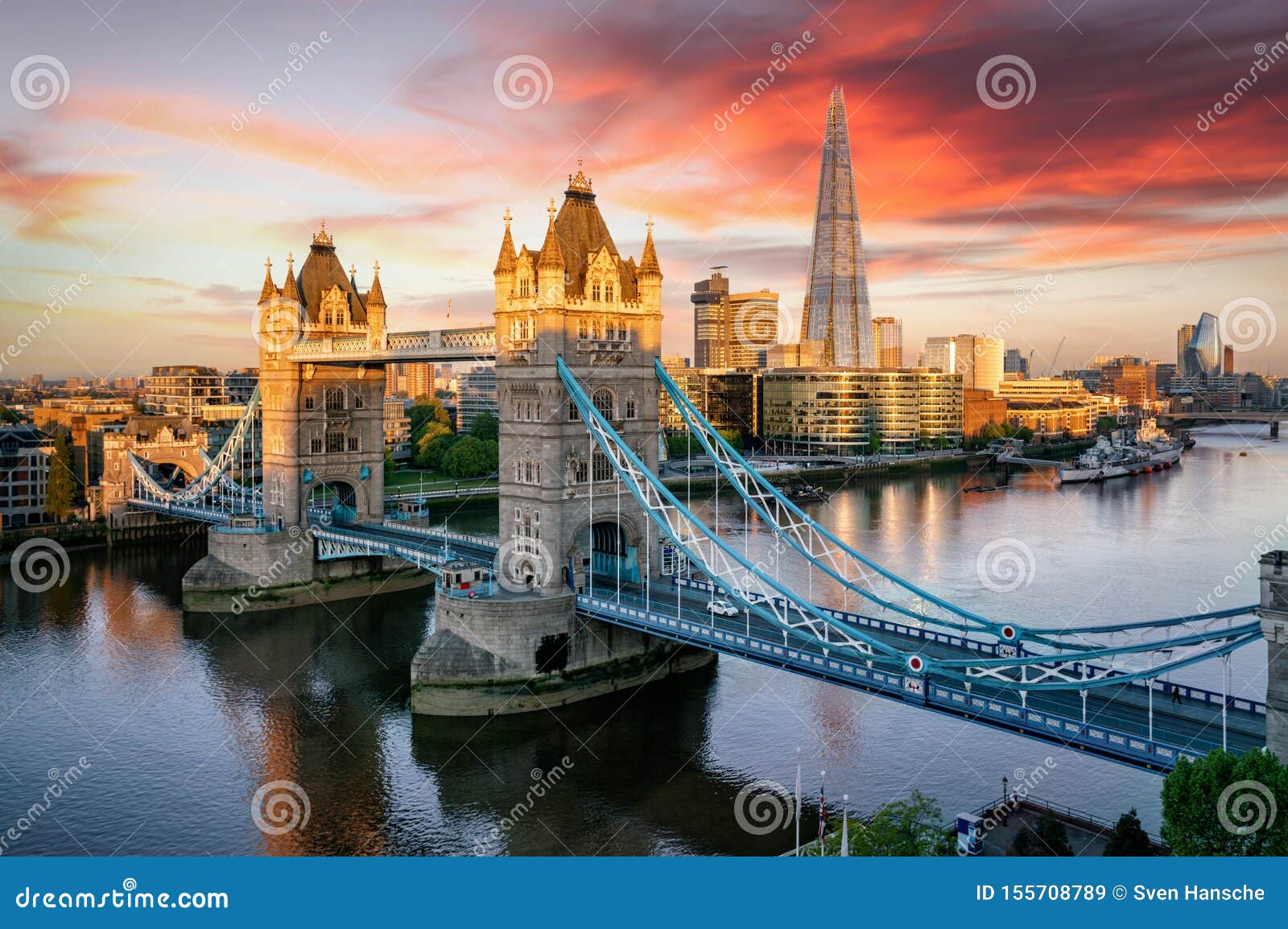 the tower bridge of london and the skyline along the thames river, united kingdom