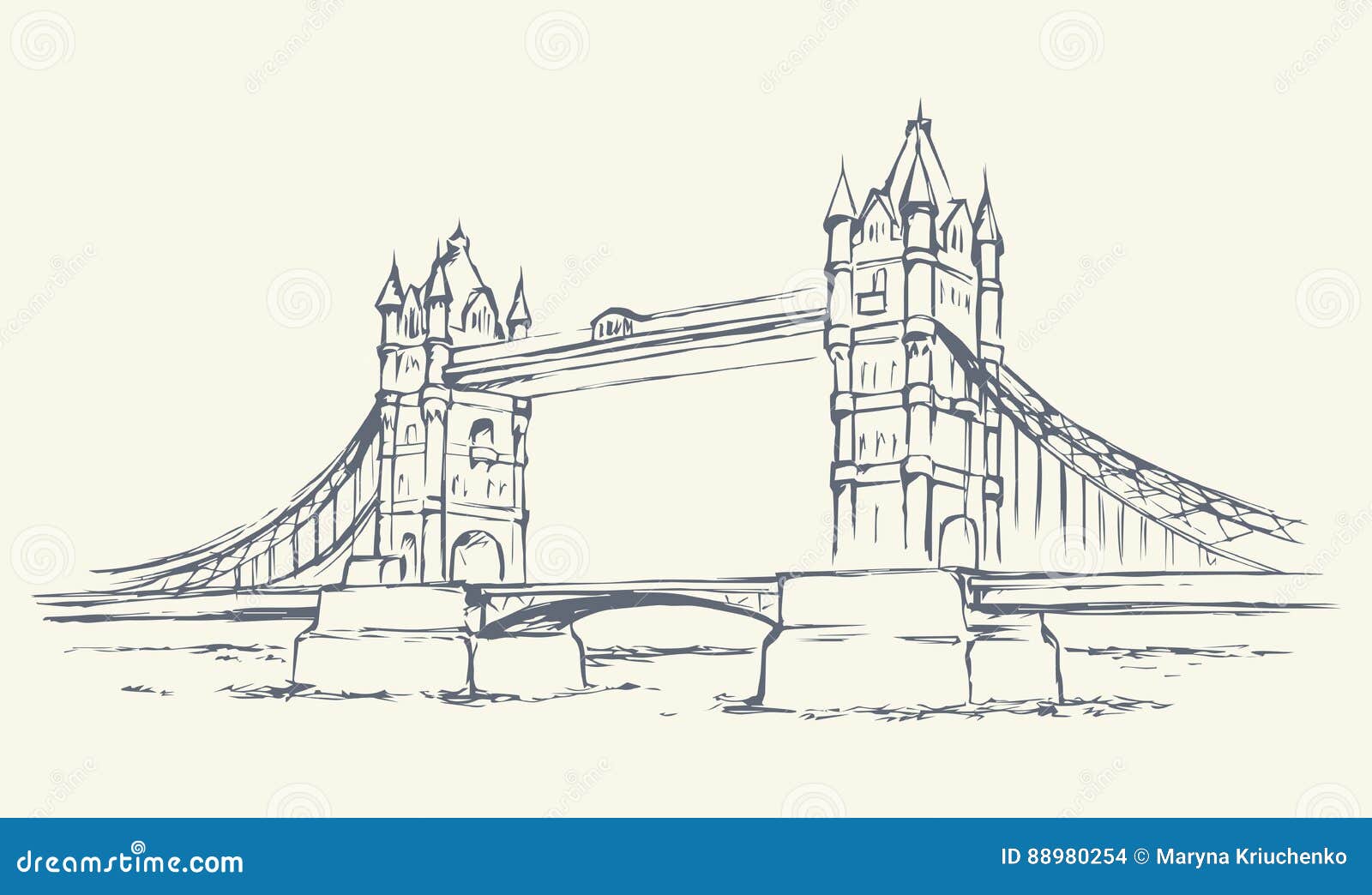 Tower Bridge, London, UK. Hand Drawn Vector Illustration Stock Vector -  Illustration of construction, great: 88980254