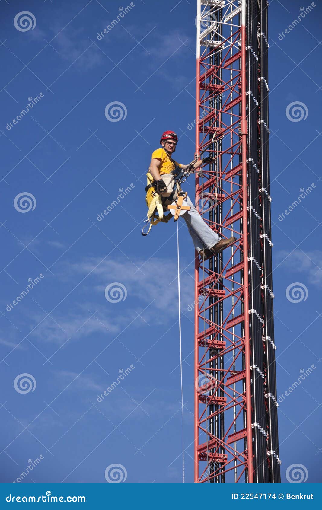 Tower Climber Ascending the Guyed Tower Stock Photo Image of wireless