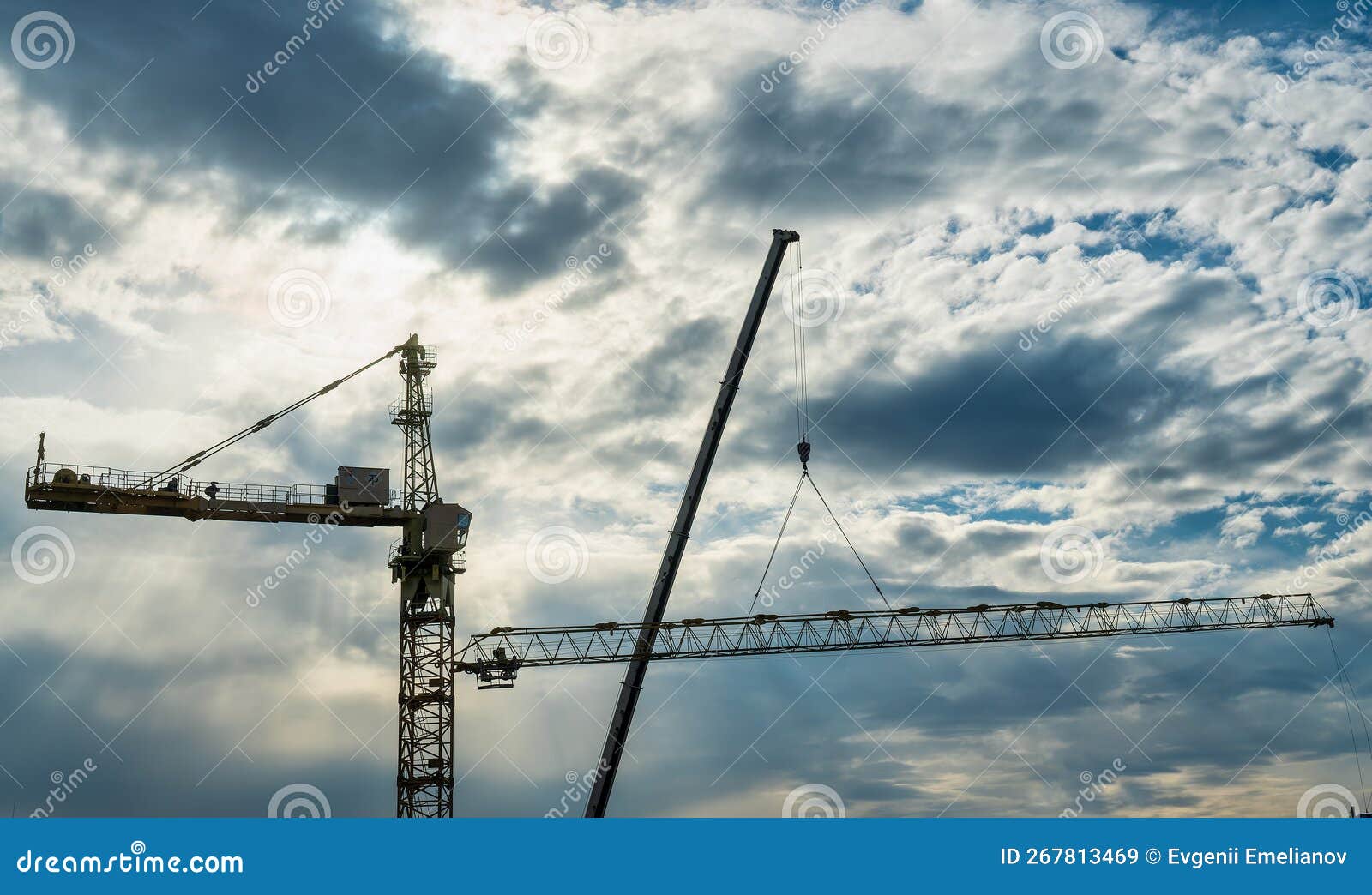 Tower Crane Assembly. Installation of a Construction Crane. Editorial