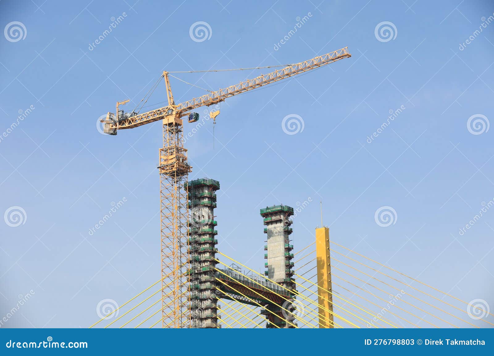 Tower Crane at Suspension Bridge Construction Site Stock Image Image