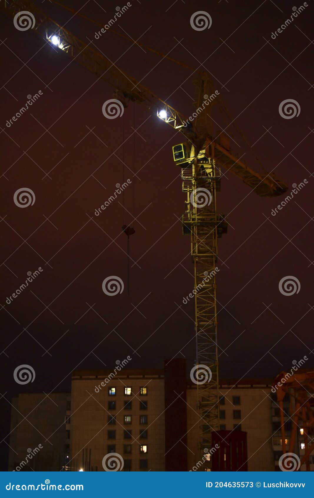 Tower Crane with Lights at Night in the City Stock Image Image of estate, industry 204635573