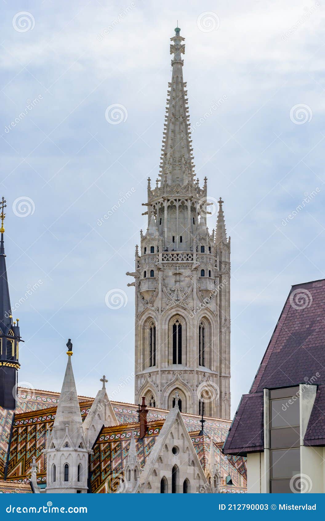 tower of matthias church in fisherman`s bastion, budapest, hungary
