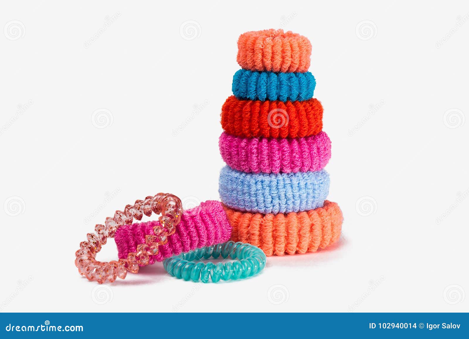 Tower of Multi-colored Rubber Bands for Hair Stock Photo - Image of color,  play: 102940014