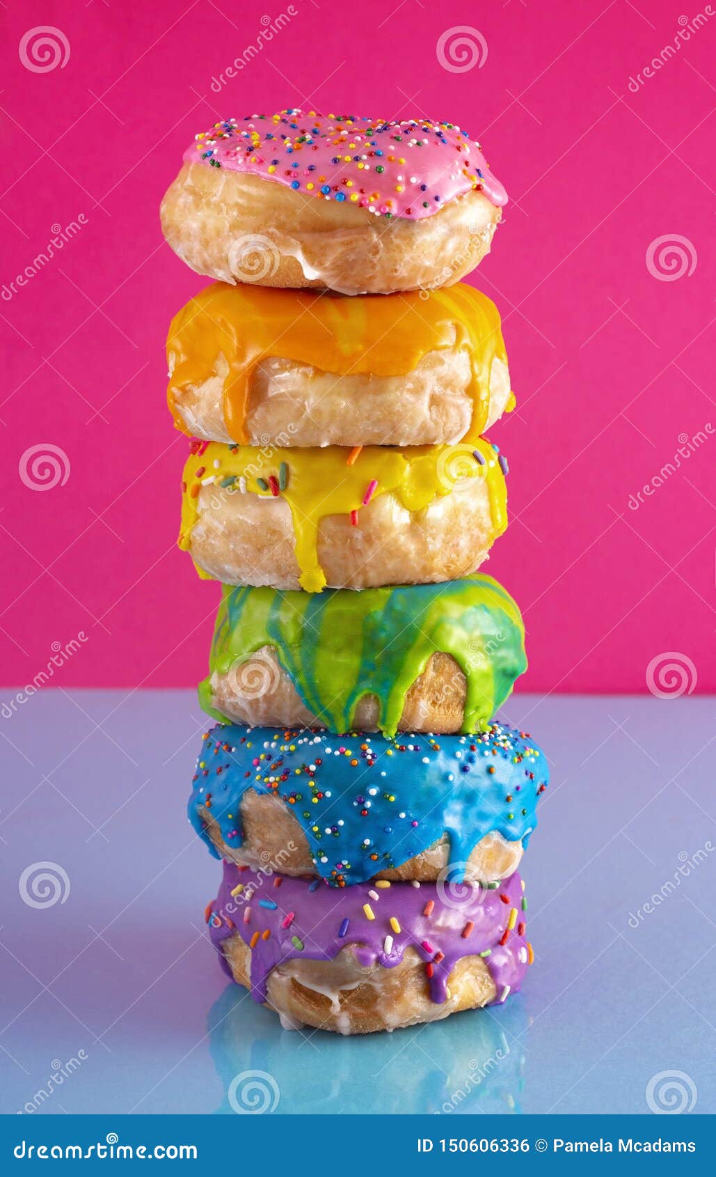 Tower of Rainbow Colored Glazed Donuts Stock Photo Image of police