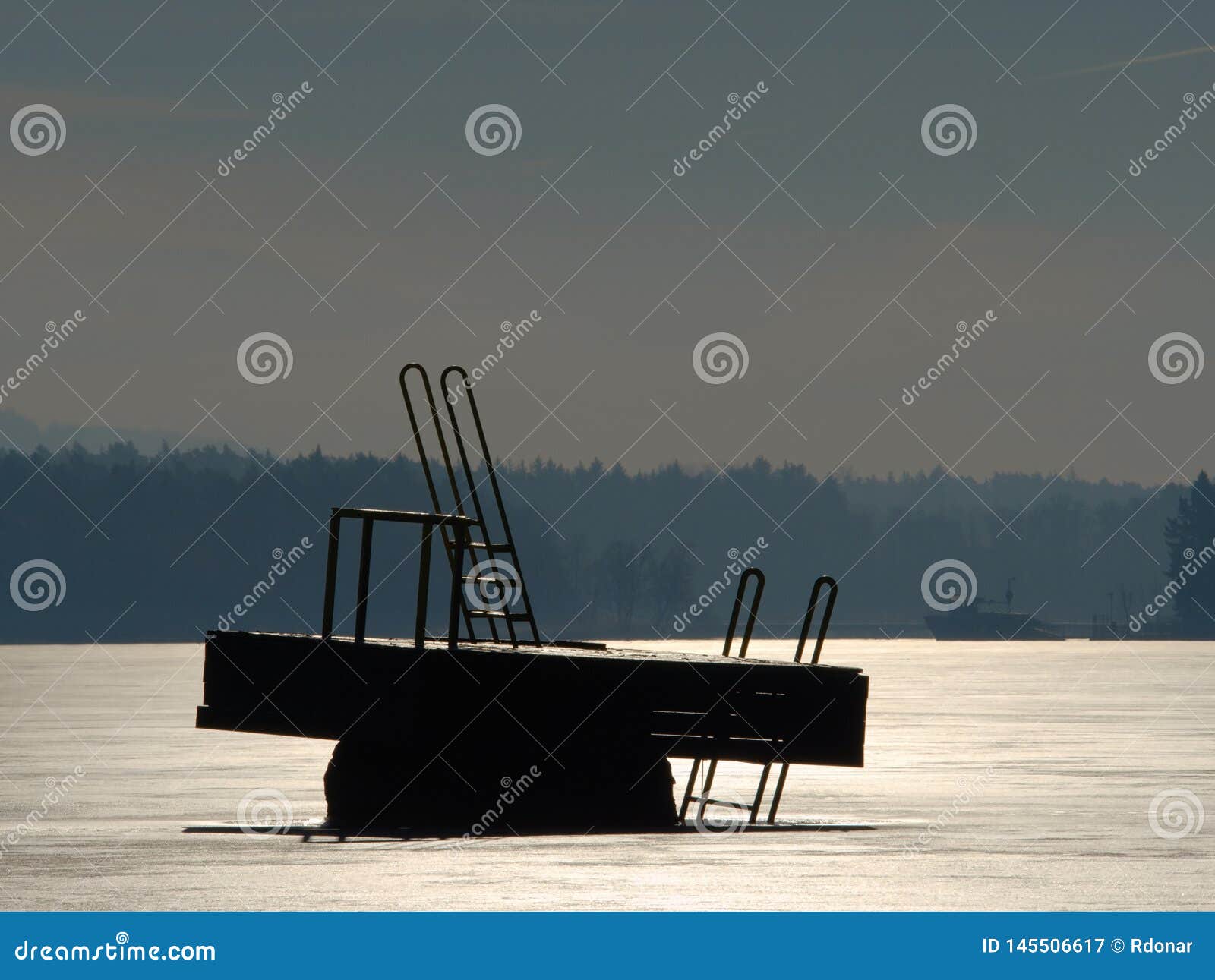 Tower Of Sliding Track In Frozen Lake Icy Water Level Winter Tim