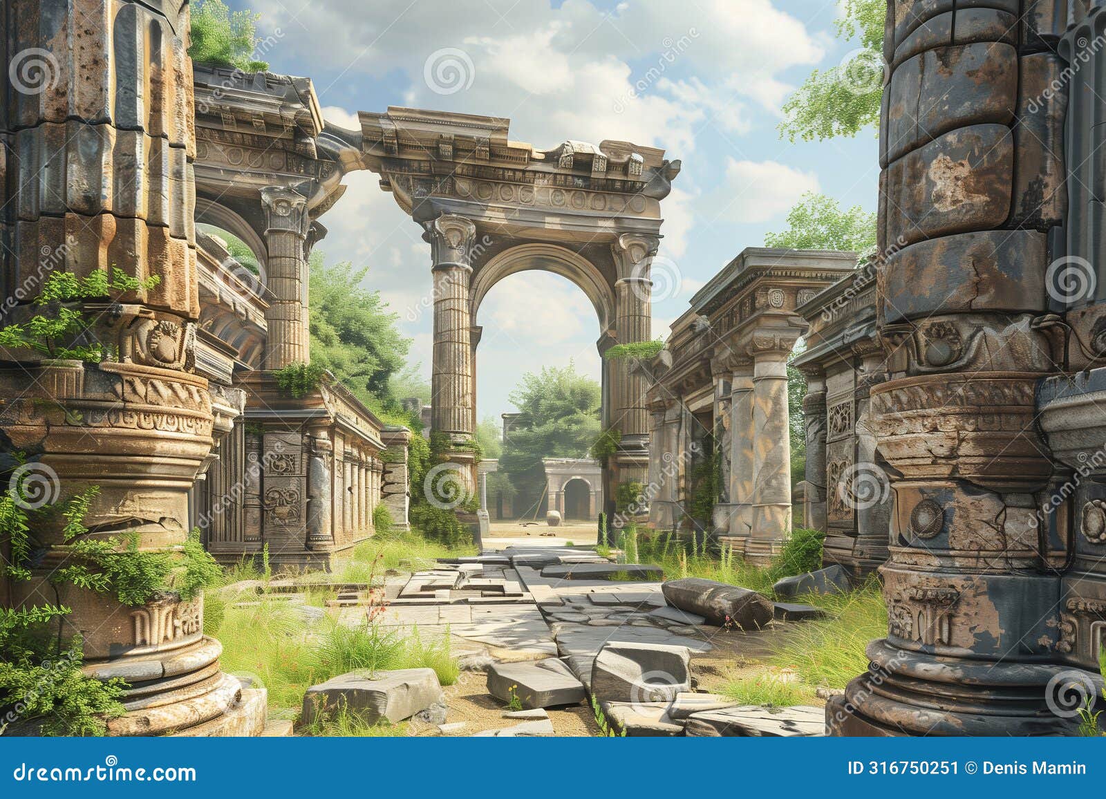 archways amidst forest ruins ai generated