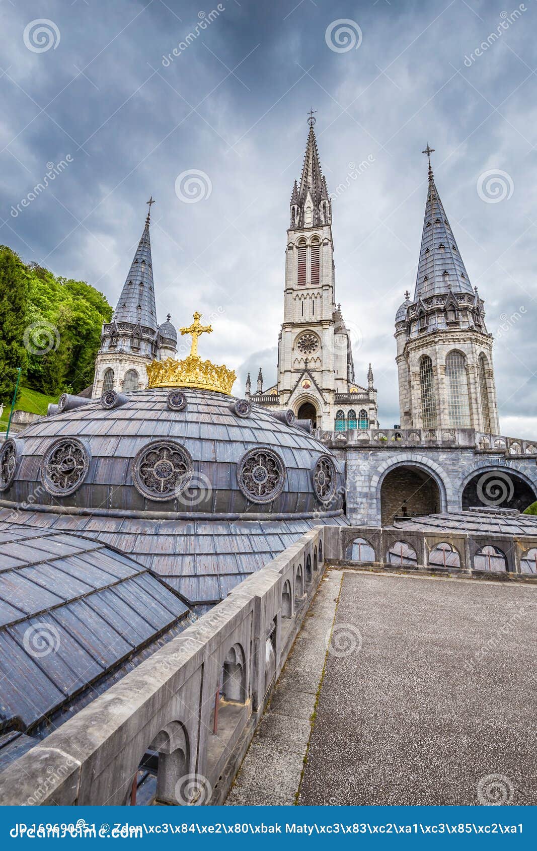 Towers of Rosary Basilica and Crown-Lourdes,France Stock Image - Image ...