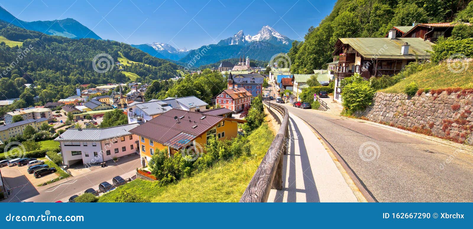 town of berchtesgaden and alpine landscape panoramic view