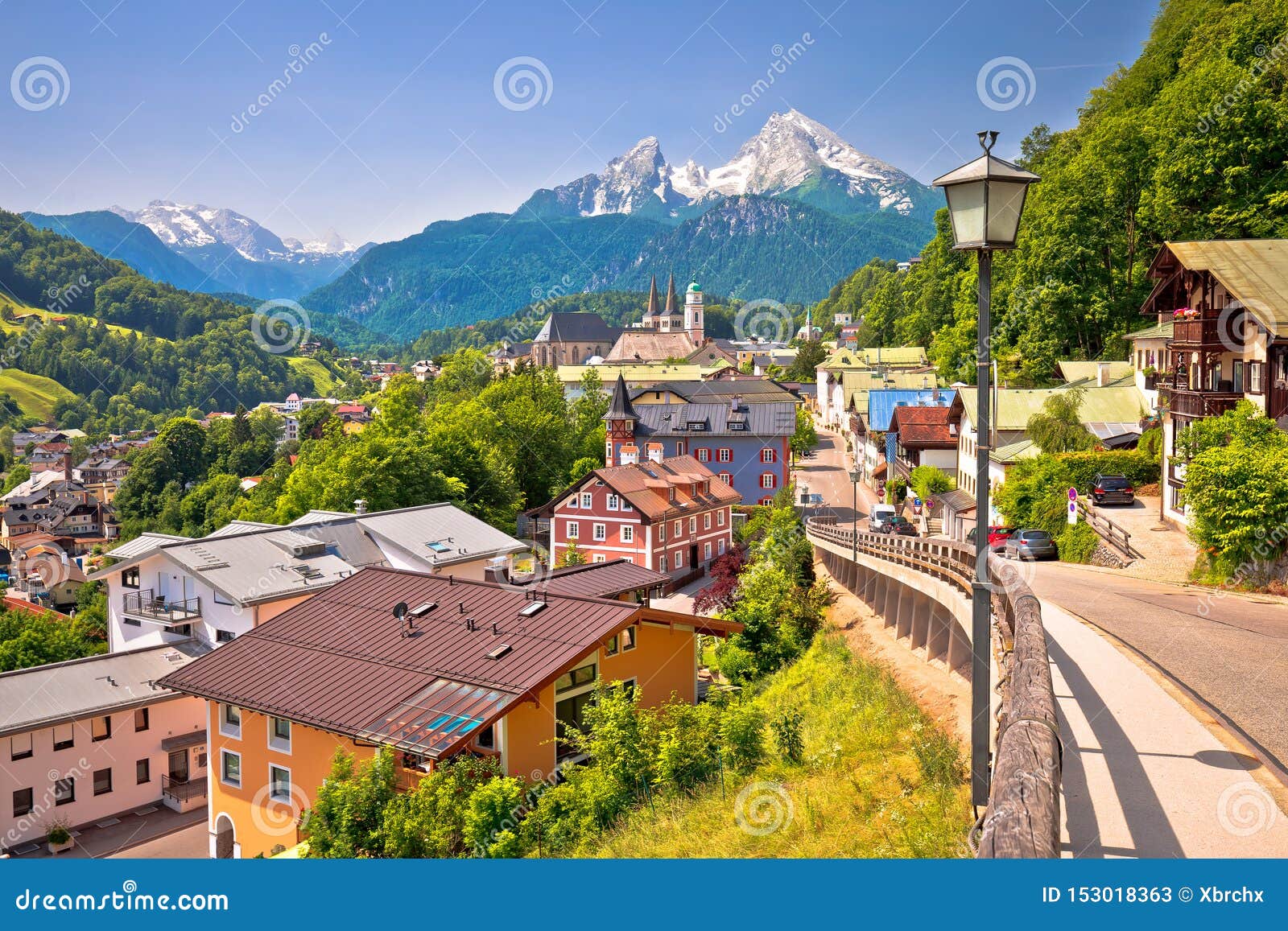 Town of Berchtesgaden and Alpine landscape view, Bavaria region of Germany