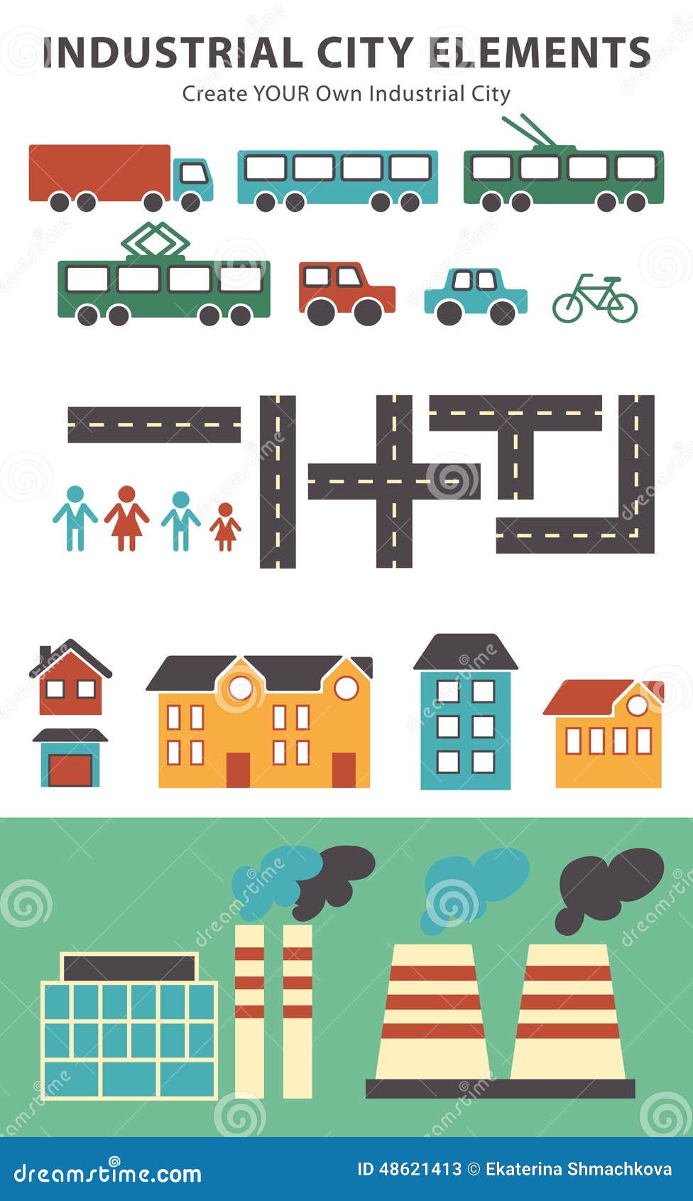 Town Infographic Elements. Vector City Elements for Create Your Own City Map Stock Vector