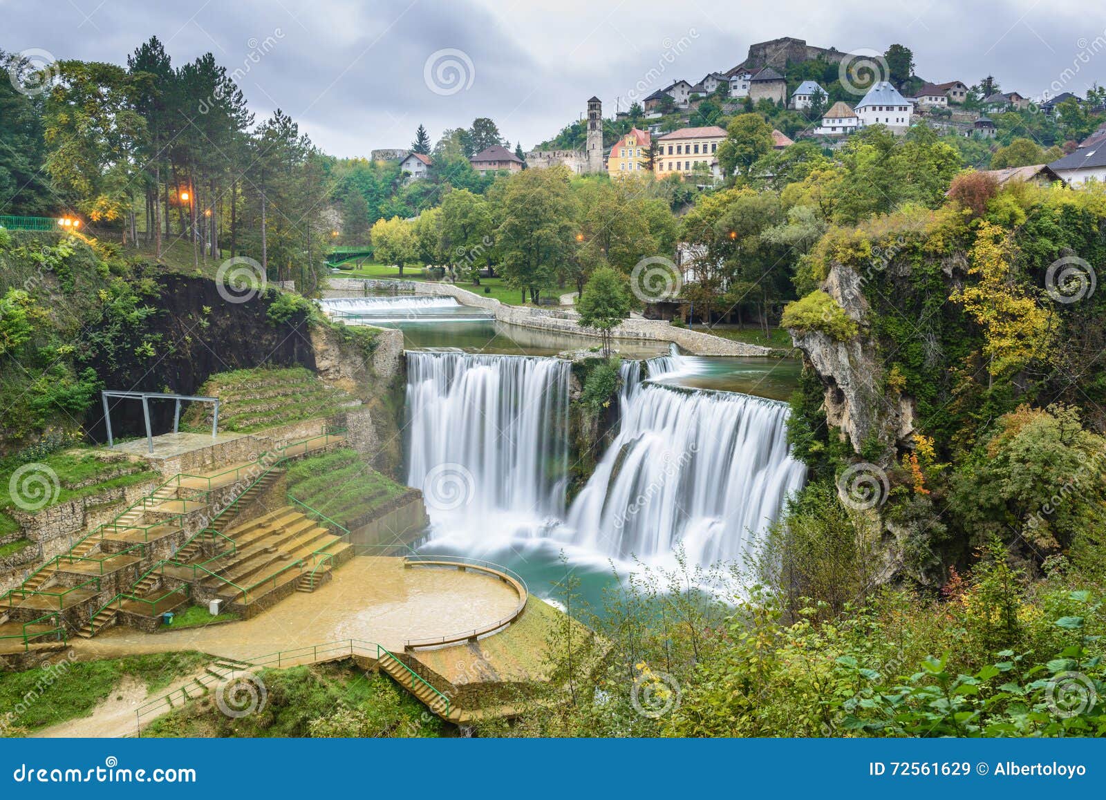 town of jajce and pliva waterfall, bosnia and herzegovina
