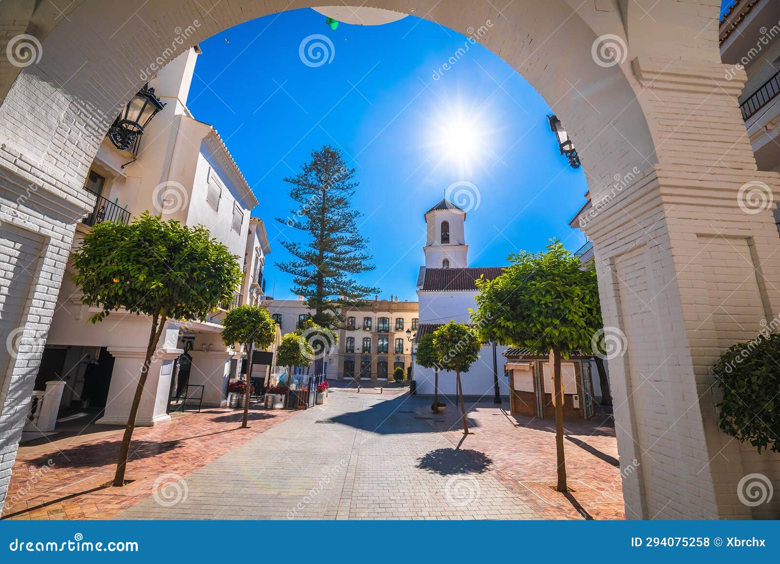 town of nerja white colorful street view