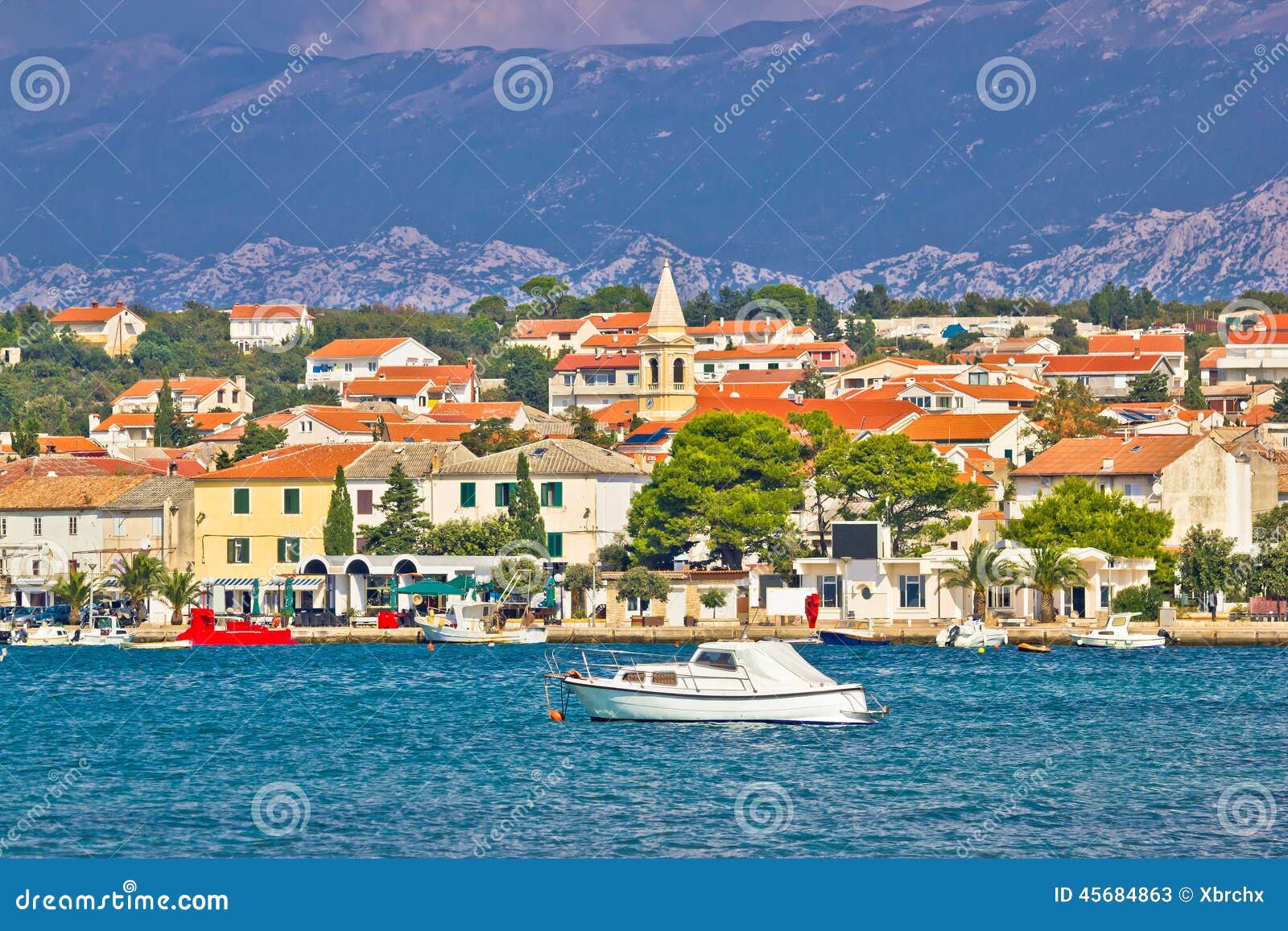 Town of Novalja on Pag island waterfront view, Dalmatia, Croatia