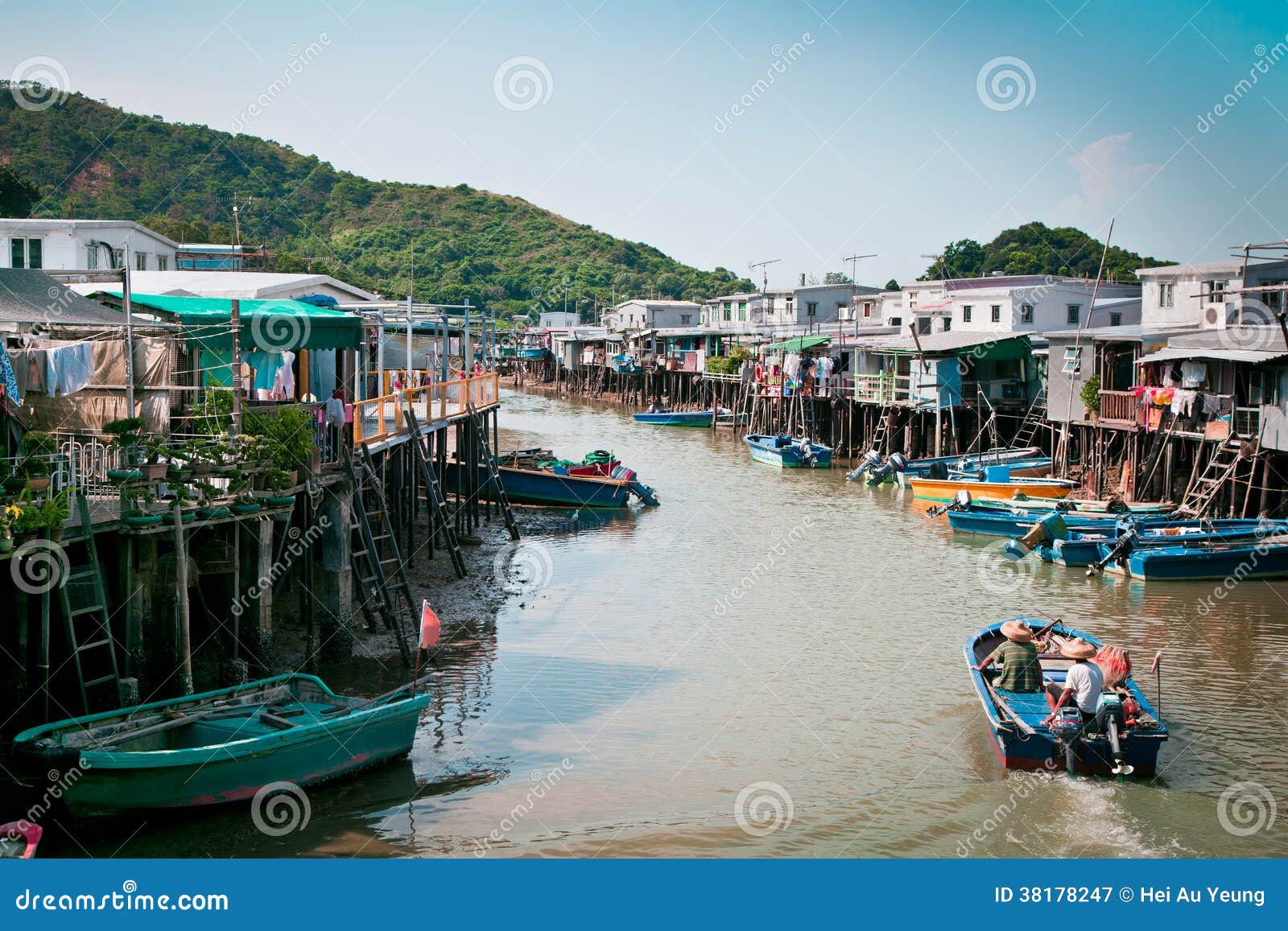 Town on river in Hong Kong stock image. Image of culture - 38178247