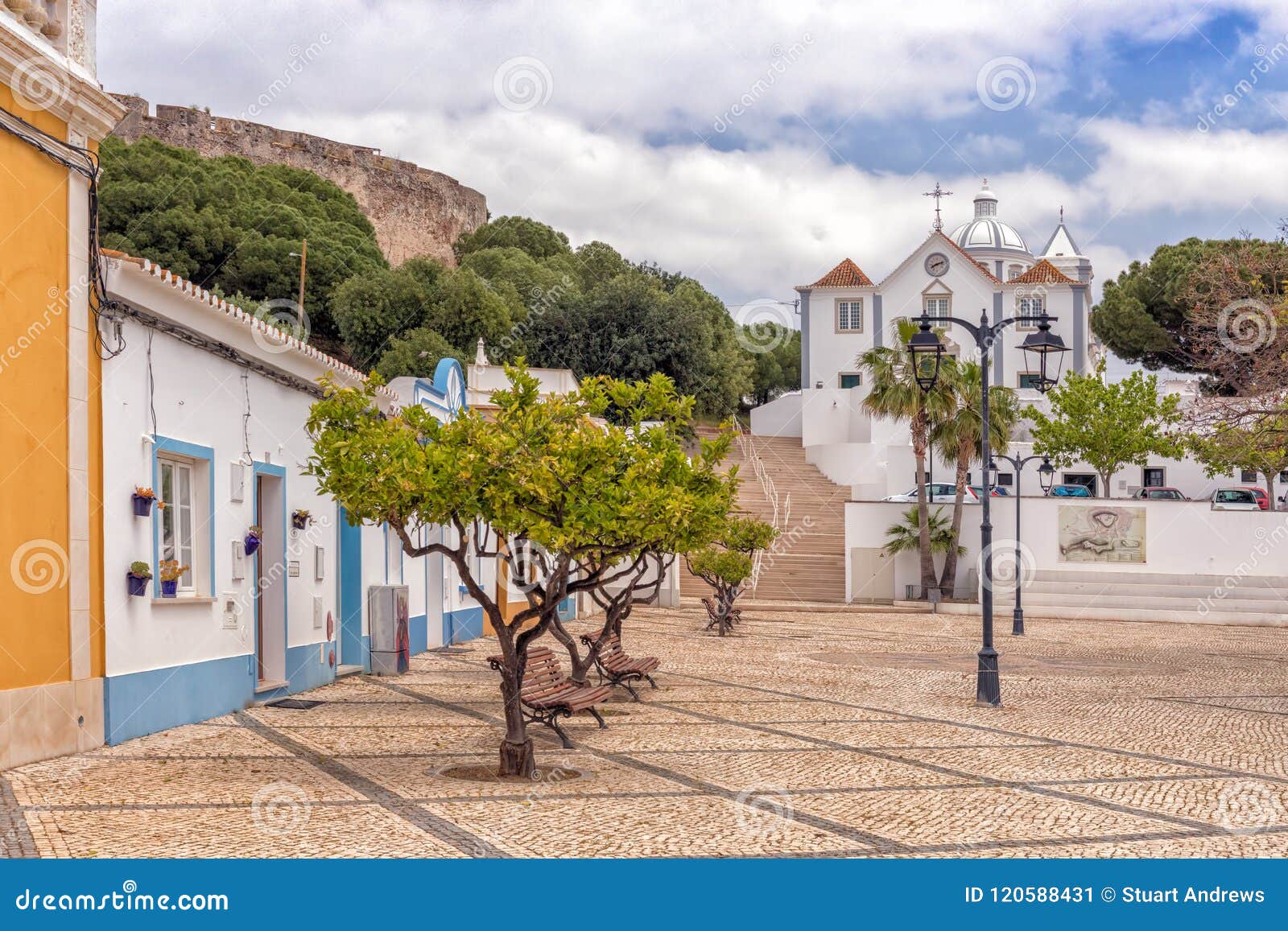 Town Square And The Church Of Our Lady Of The Martyrs Castro Marim Portugal Stock Image Image Of Religious Overlooked 120588431