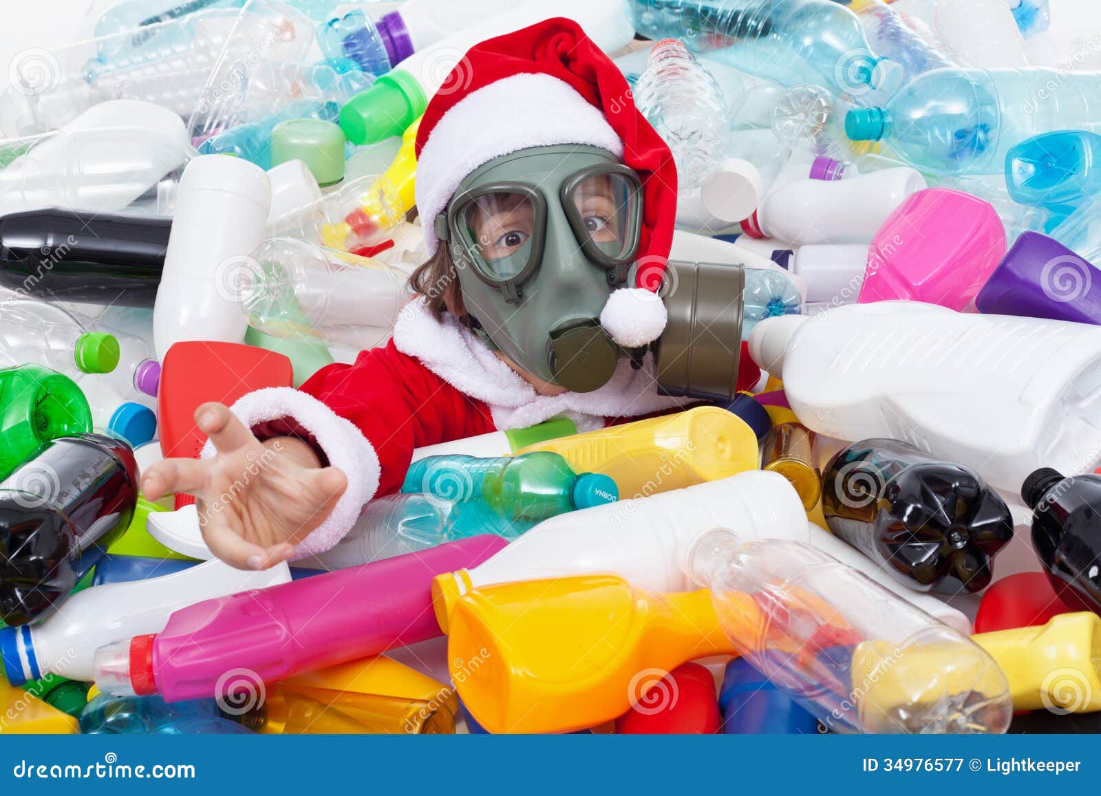 Toxic Christmas Santa Drowning in Plastic Bottles Stock Image Image