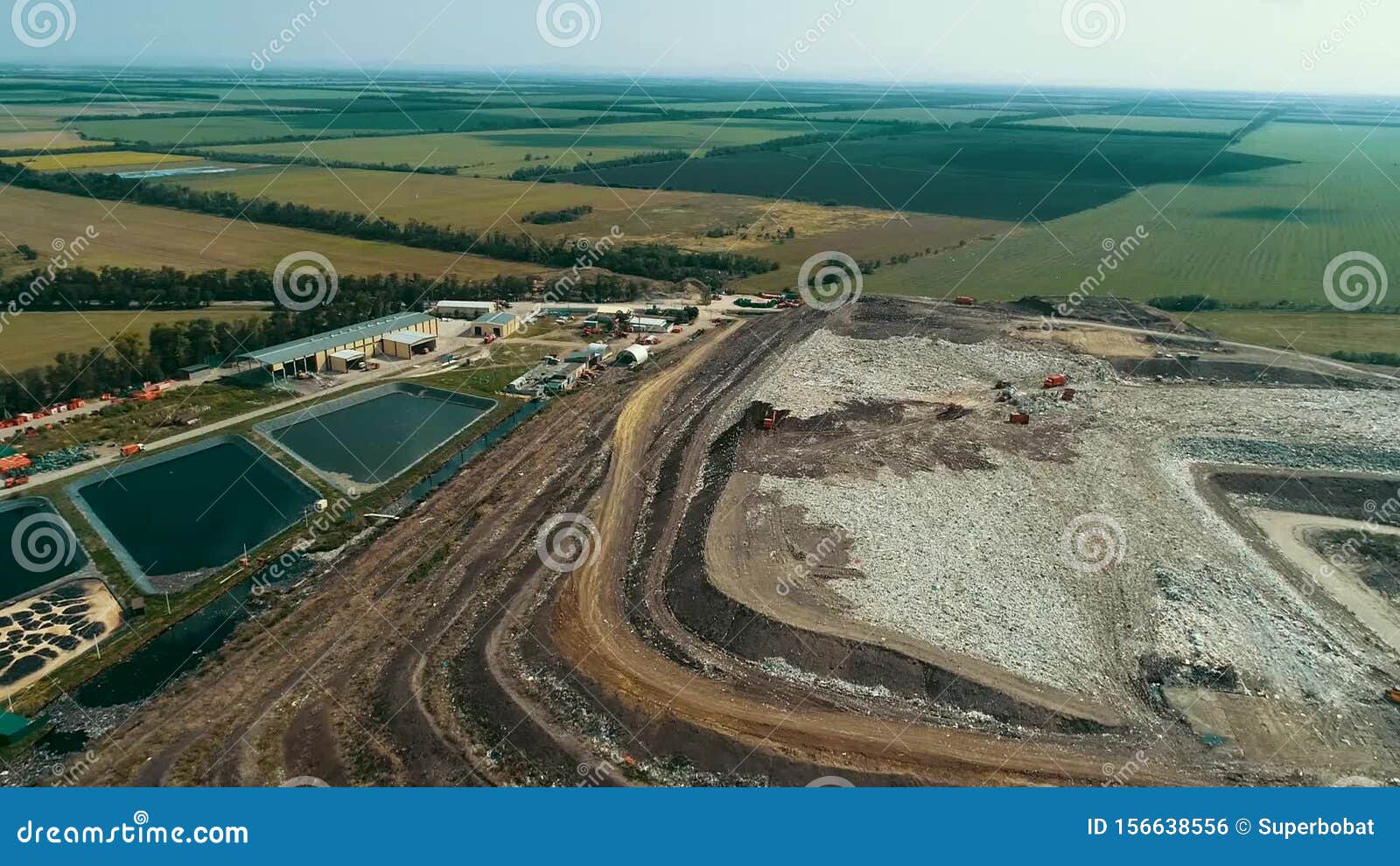Toxic Lakes at the Landfill. Top View of the Garbage Dump. Panoramic