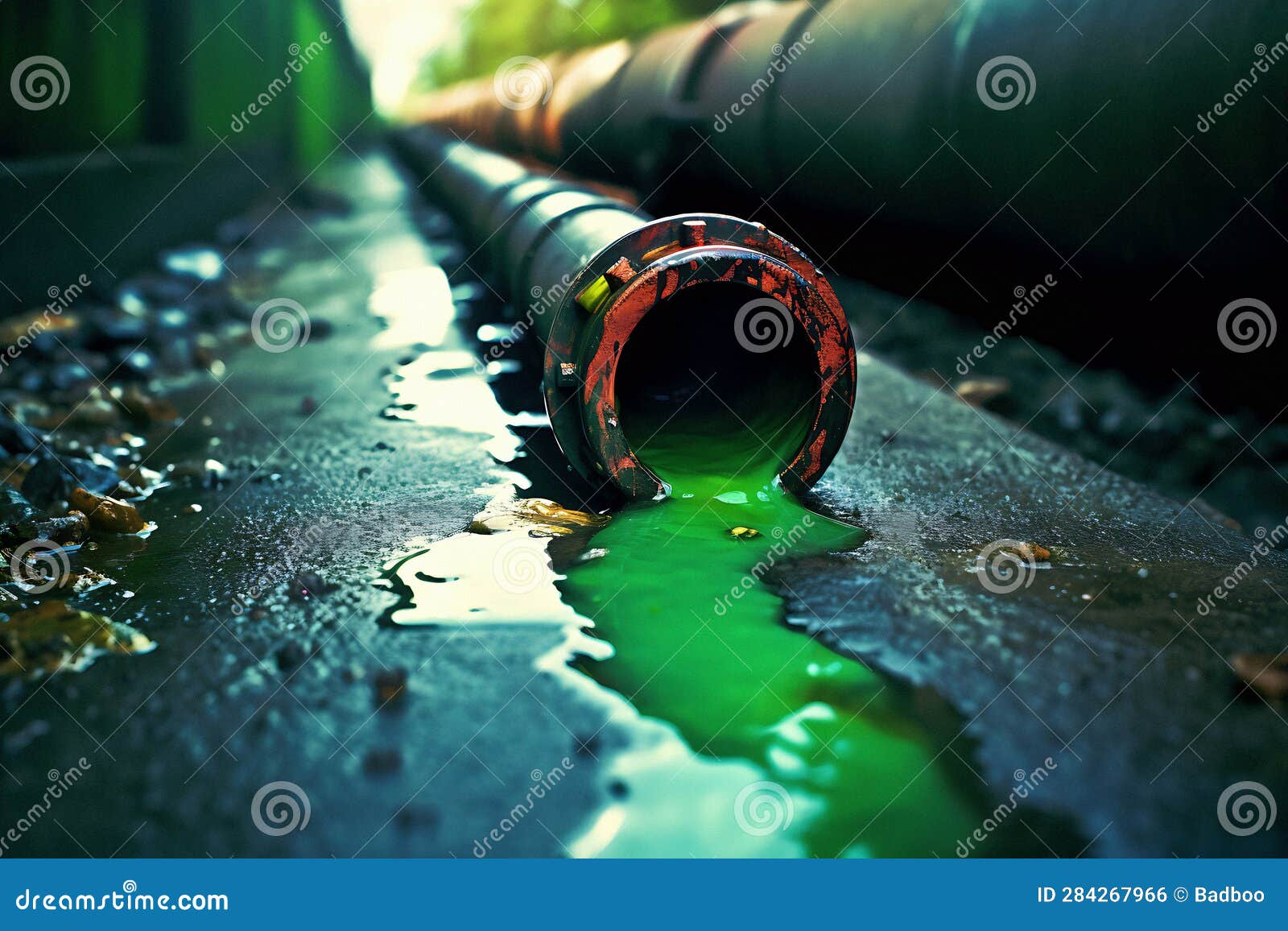 Toxic Liquid Leaking Out of an Industrial Pipe Stock Photo Image of