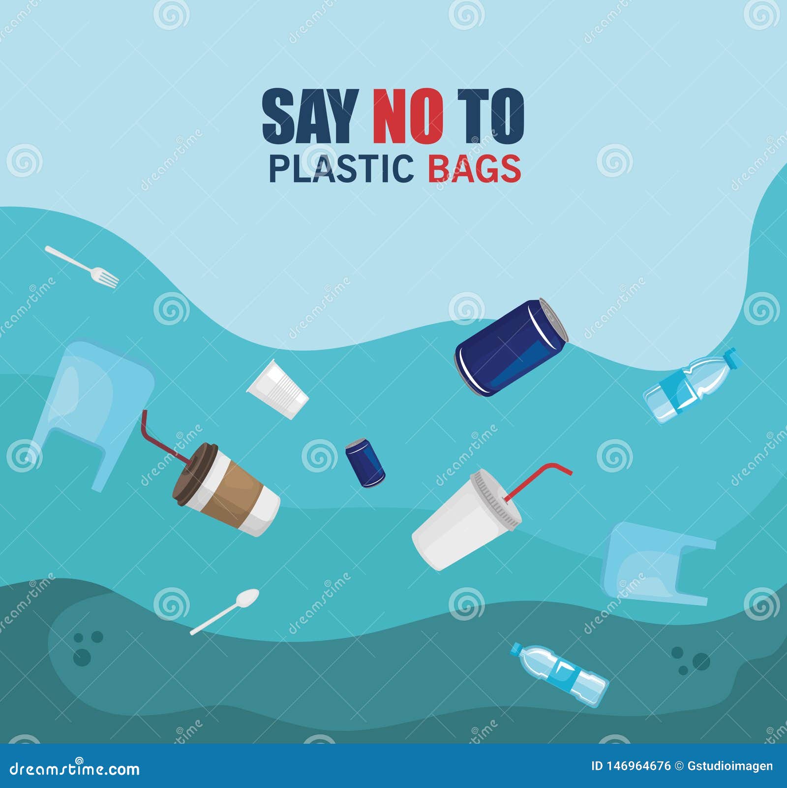 Toxic Plastics Waste in the Sea Contamination Stock Illustration