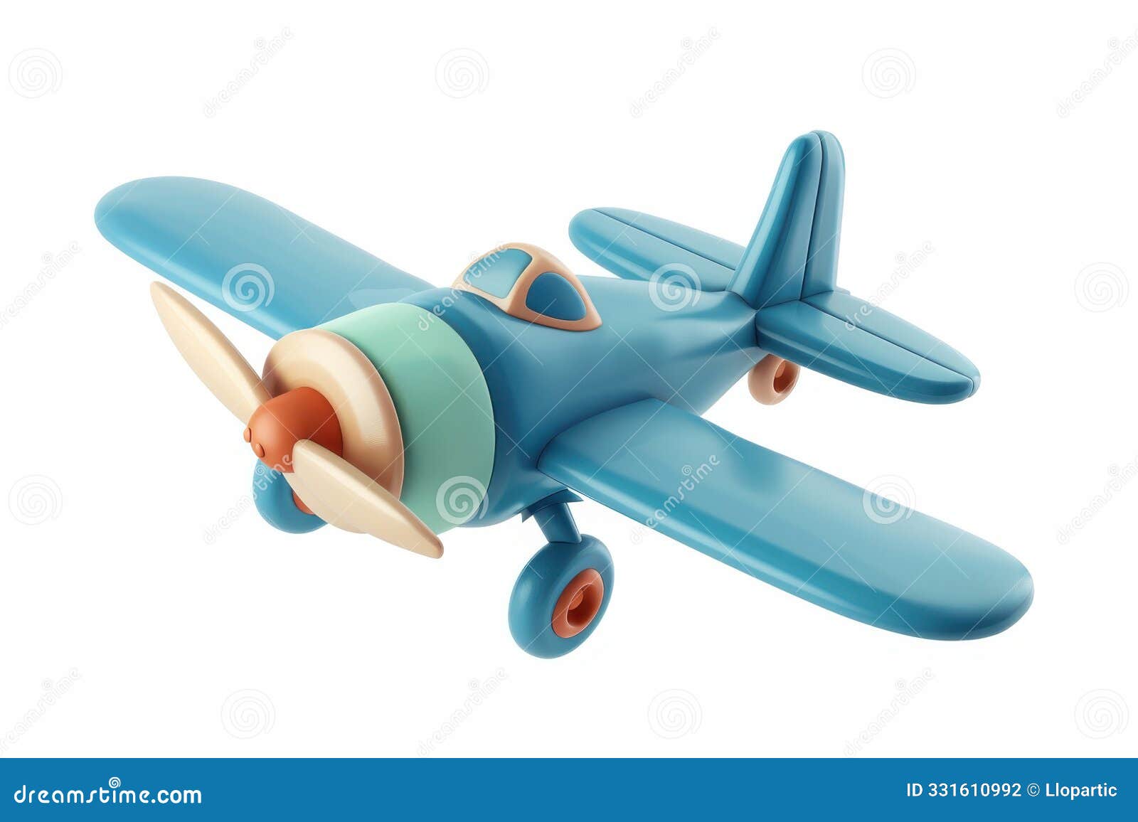 toy airplane in blue and beige colors,  on a white background, perfect for childrenÃ¢â¬â¢s themes