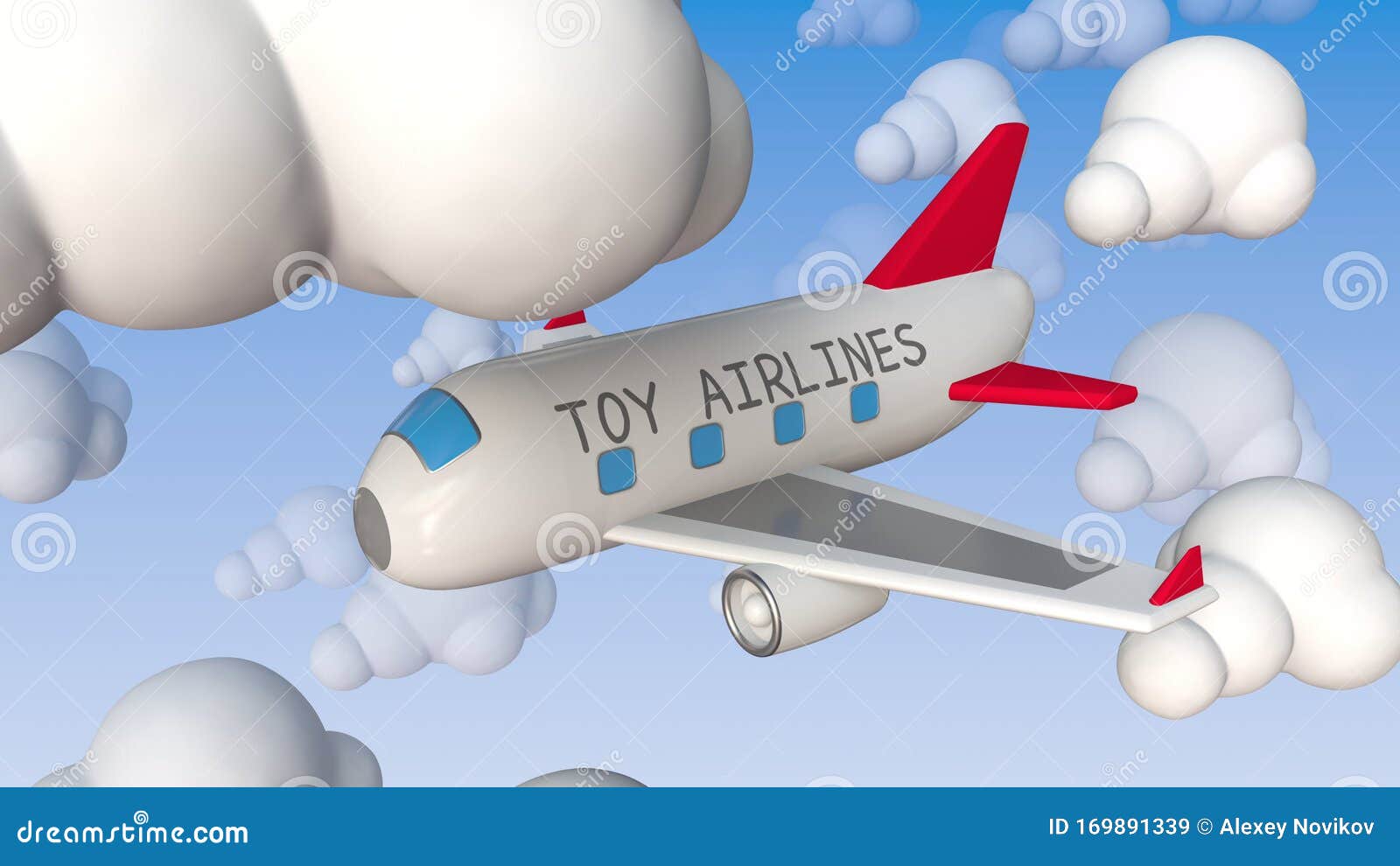 Download Toy Plane With Toy Airlines Text Flies Between Cloud Mockups Conceptual Loopable 3d Rendering Stock Illustration Illustration Of Background Airliner 169891339