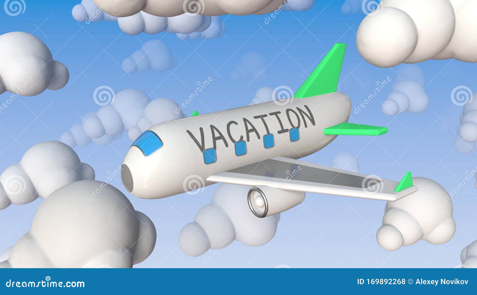 Download Toy Airplane With Vacation Text Flies Between Cloud Mockups Conceptual Loopable 3d Rendering Stock Illustration Illustration Of Clouds Airliner 169892268