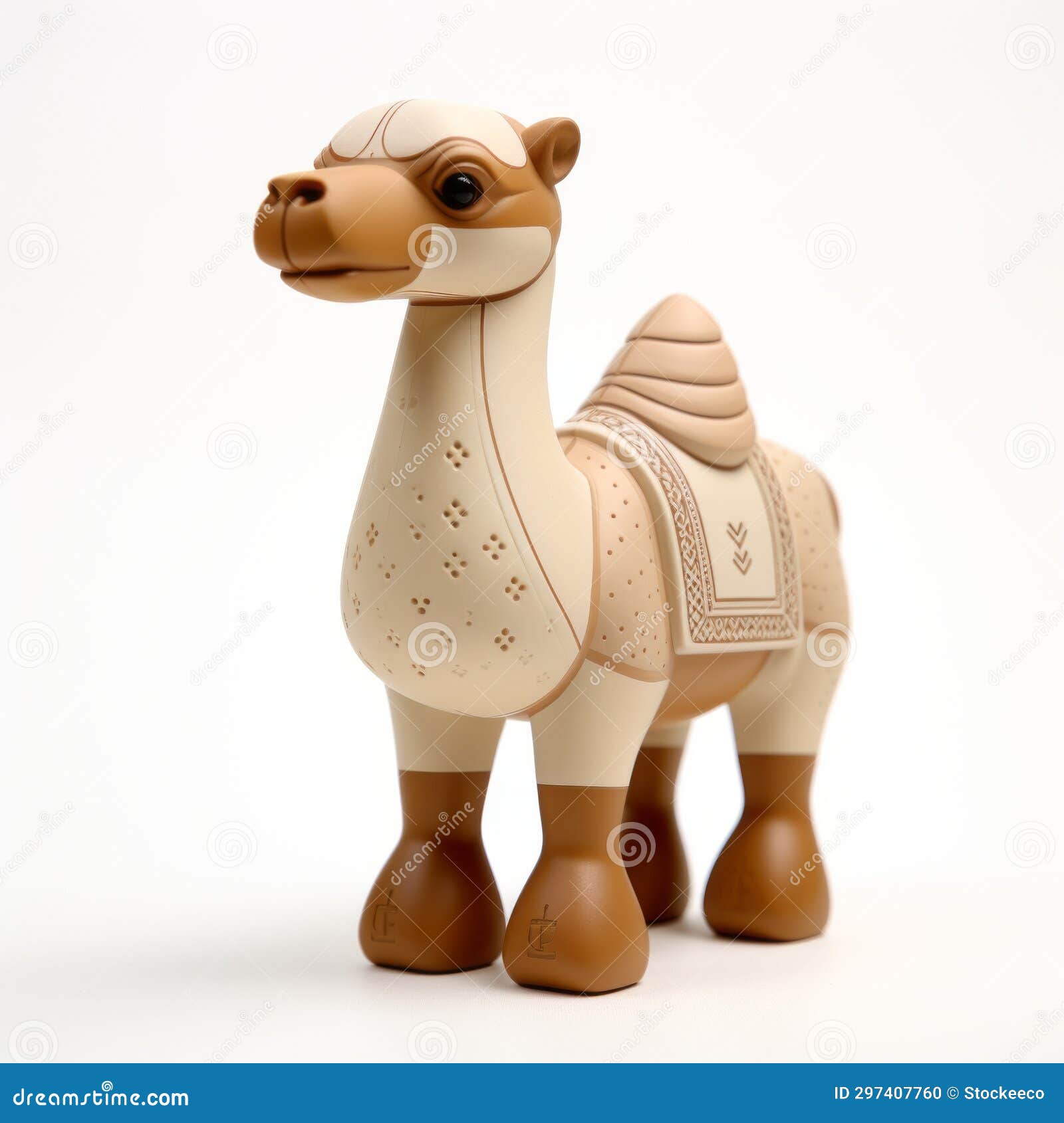 vinyl toy camel standing on white background