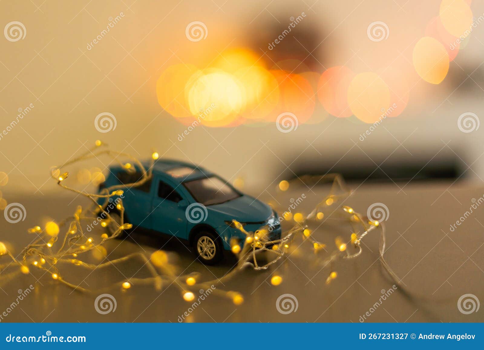 Toy Car with Garland in the Background Stock Image Image of bright
