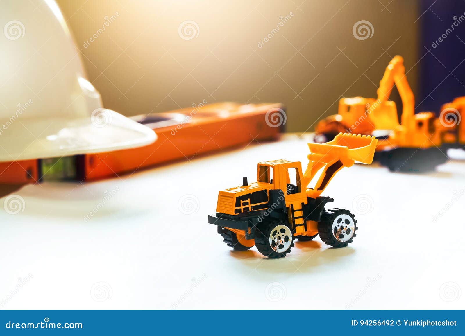 Toy Car Truck of Engineer Working on Engineering Desk Table with Stock Photo Image of machine