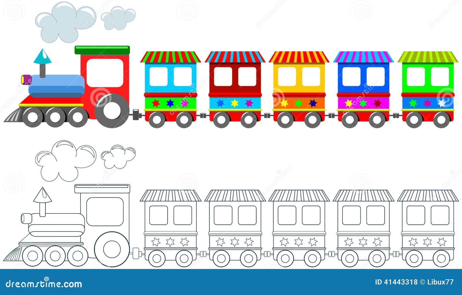 Toy Colorful Train Coloring Page Lokalisierte Vektor Abbildung ...