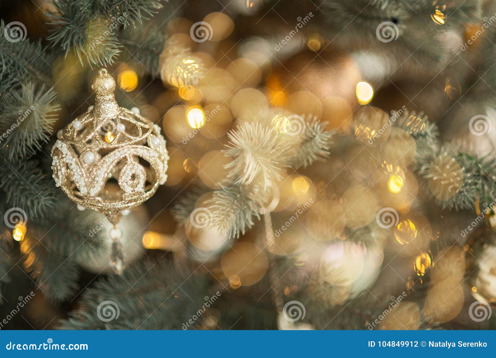 Download Toy Decoration Christmas Tree Closeup Stock Image of light blurred