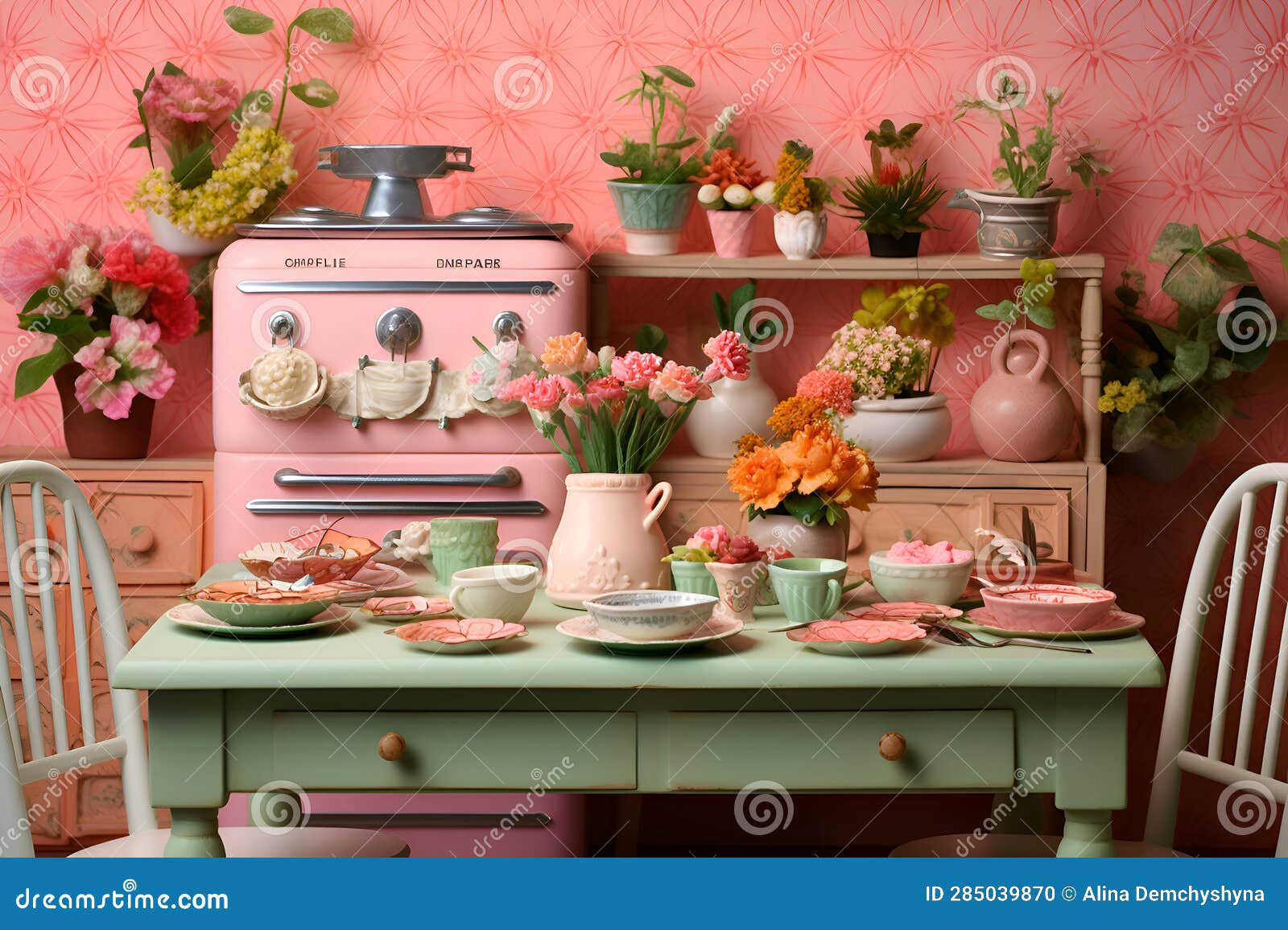 Toy doll kitchen 1 stock illustration. Illustration of pink 285039870