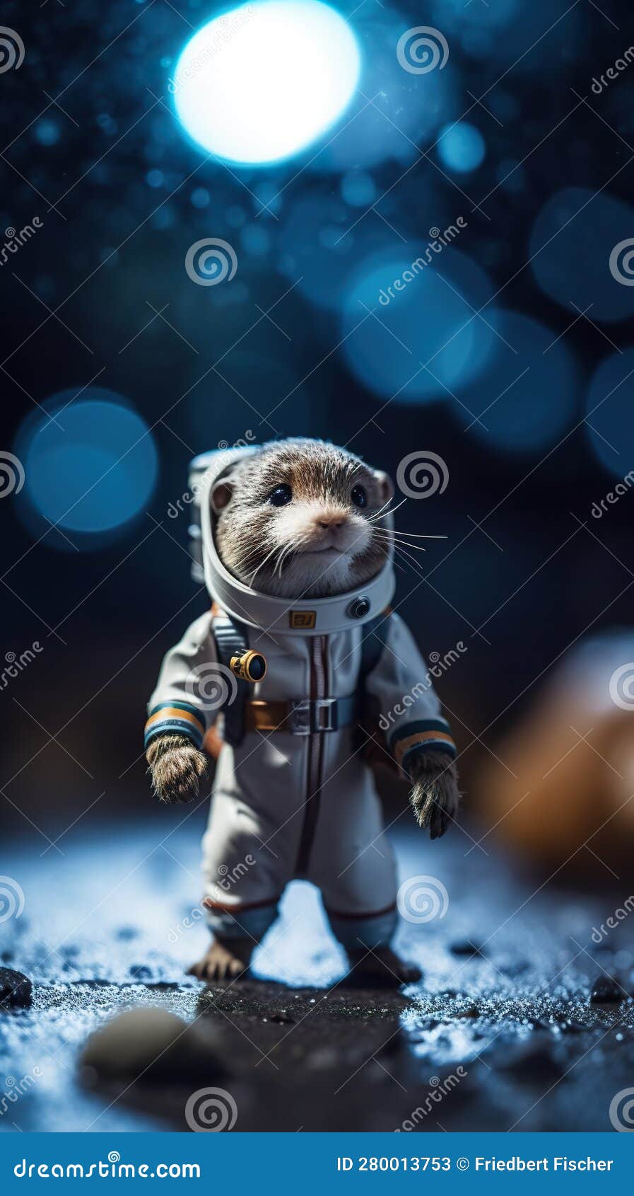 A Toy Ferret Dressed in a Space Suit. Generative AI Image. Stock