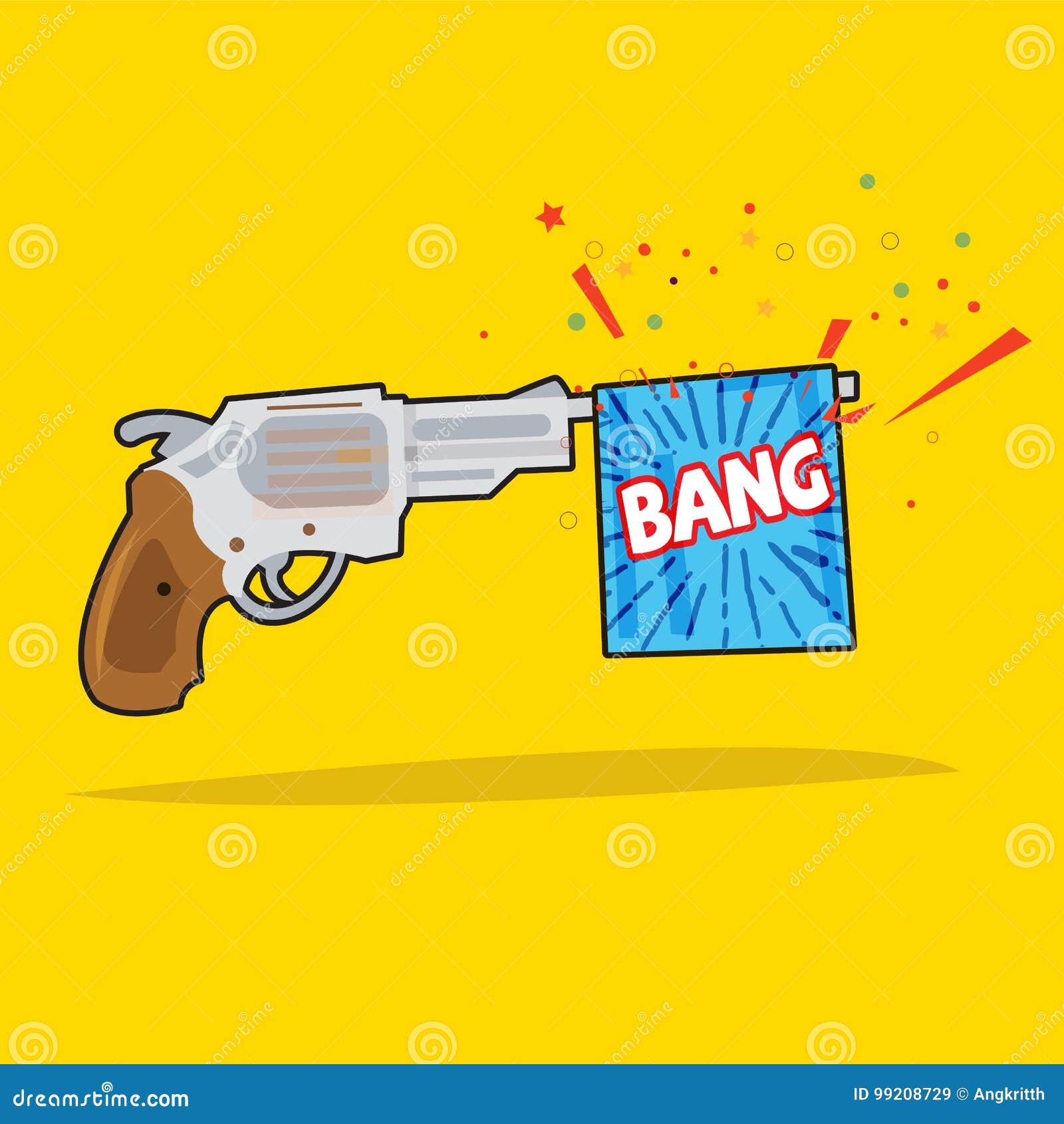Toy Gun with Bang Flag. Surprise Concept Stock Vector Illustration of