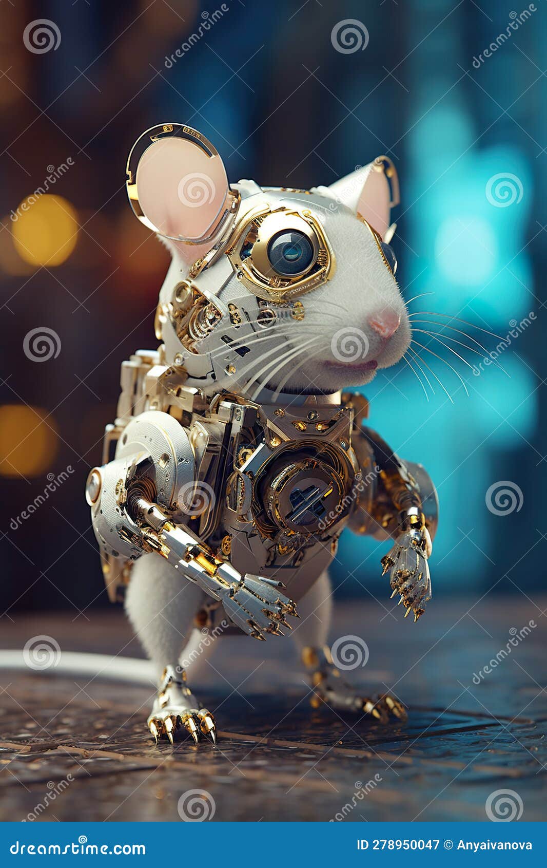 A Toy Mouse with a Mechanical Suit on it S Back. Generative AI Image. Stock Illustration