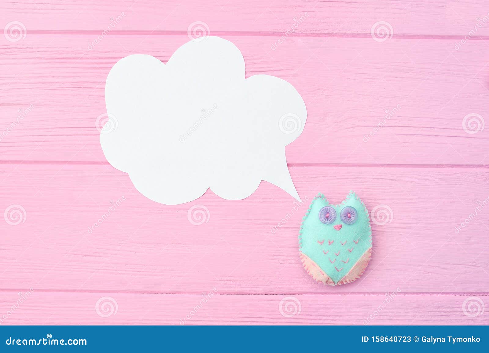 toy owl with speech bubble. concept of time consuming on communication, with place for your text