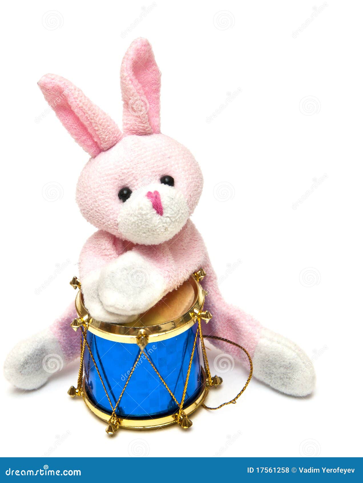 Toy pink rabbit with drum stock photo. Image of backgrounds 17561258