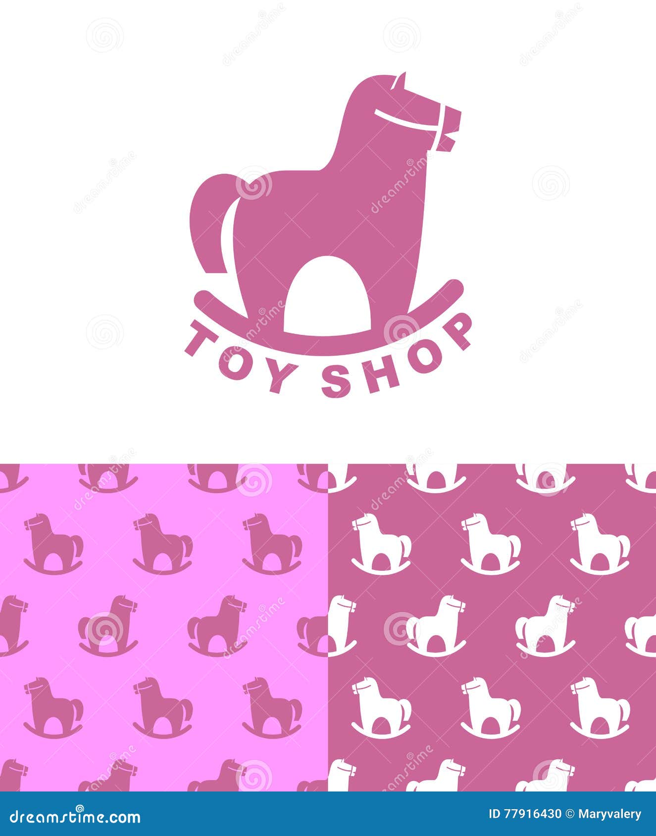 toy shop logo rocking horse. set emblem and pattern for children