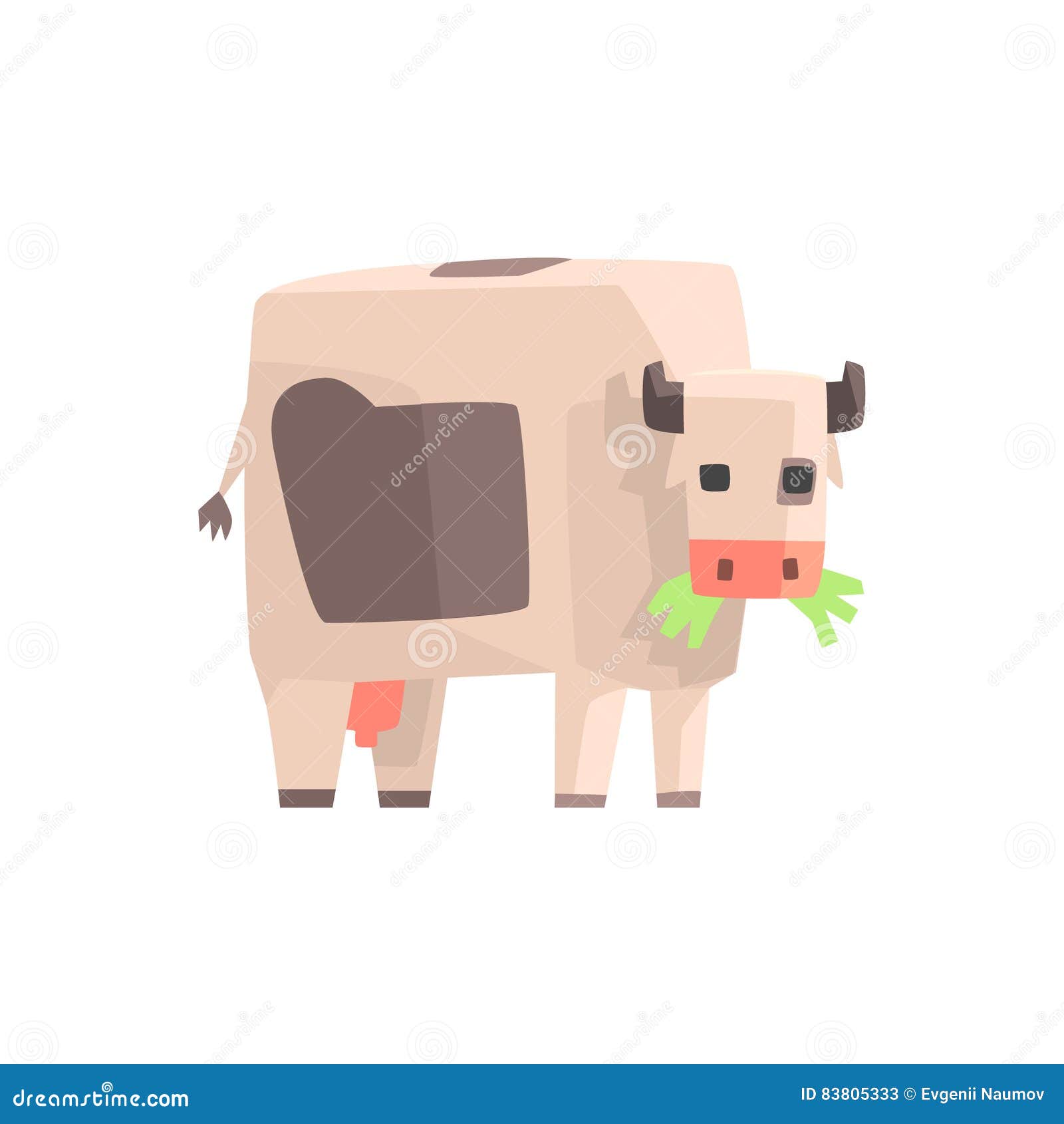 Toy Simple Geometric Farm Cow Browsing with Mouth Full of Grass, Funny  Animal Vector Illustration Stock Vector - Illustration of pink, milk:  83805333